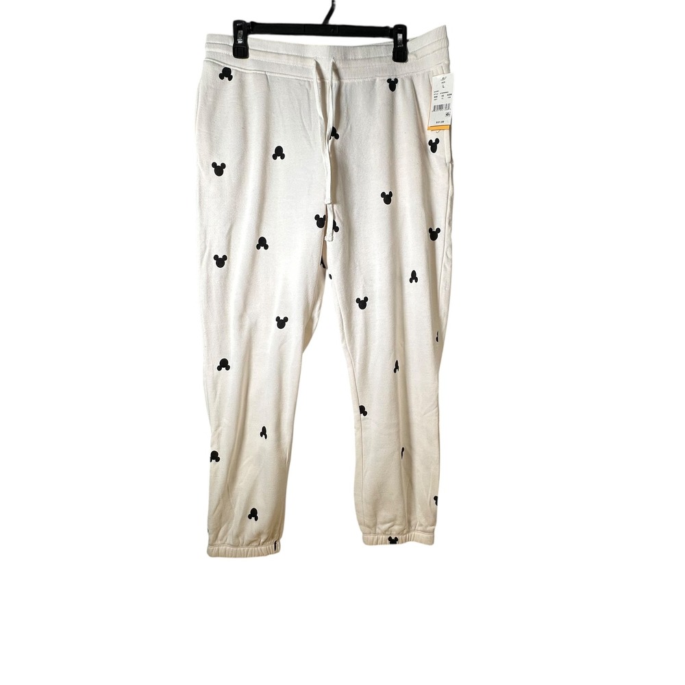 Disney Mickey Mouse All Over Print Jogger Sweatpants Cream Womens Size L